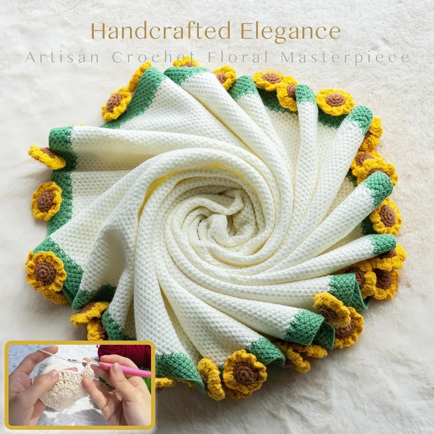 Cashmere Crochet Flower Bouquet Blanket-Sunflower