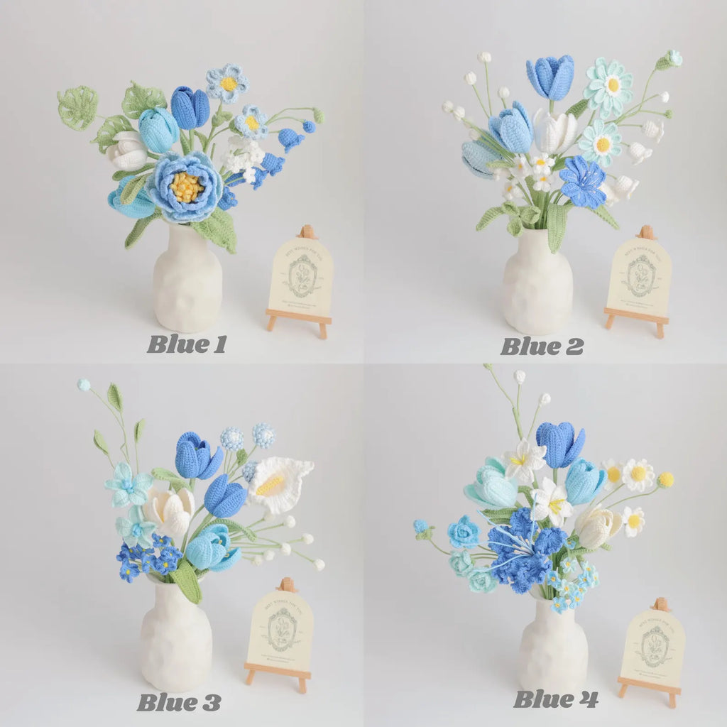 Blue Series Crochet Flower Bundle Set (No Vase)