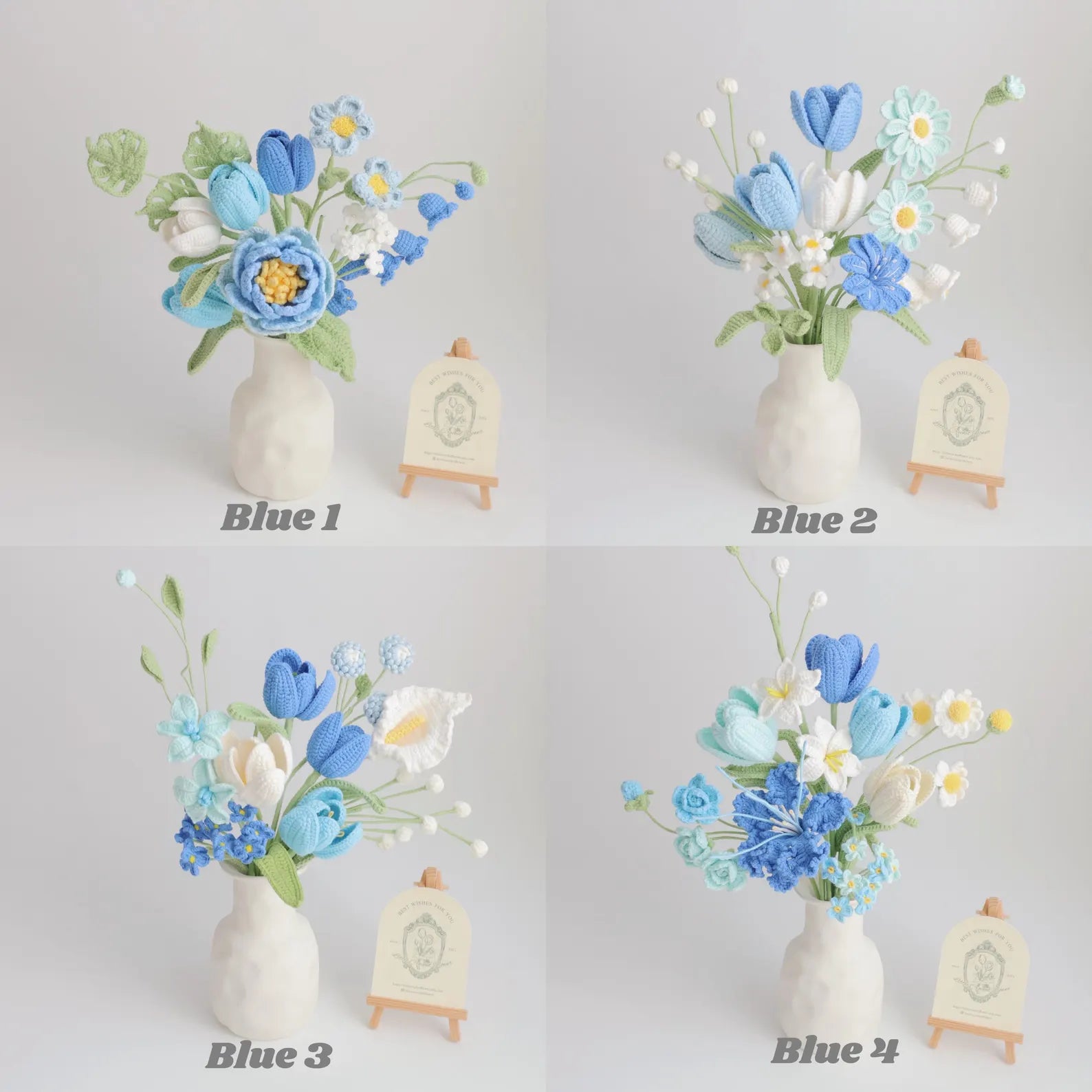 Blue Series Crochet Flower Bundle Set (No Vase)