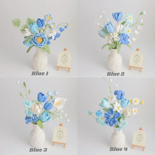 Blue Series Crochet Flower Bundle Set (No Vase)