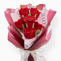 Crochet Cup-Shaped Red Rose Bouquet with Red Wrapping
