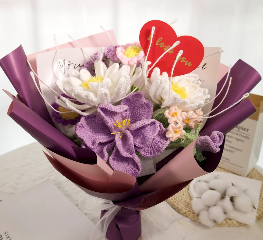 Crochet Night of the Queen Eustoma Flower Bouquet