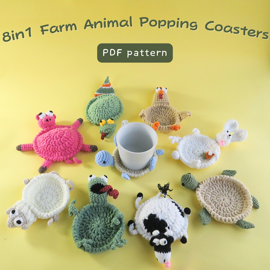 25+ Farm Animal Popping & Flower Coasters Crochet Bundle Pattern
