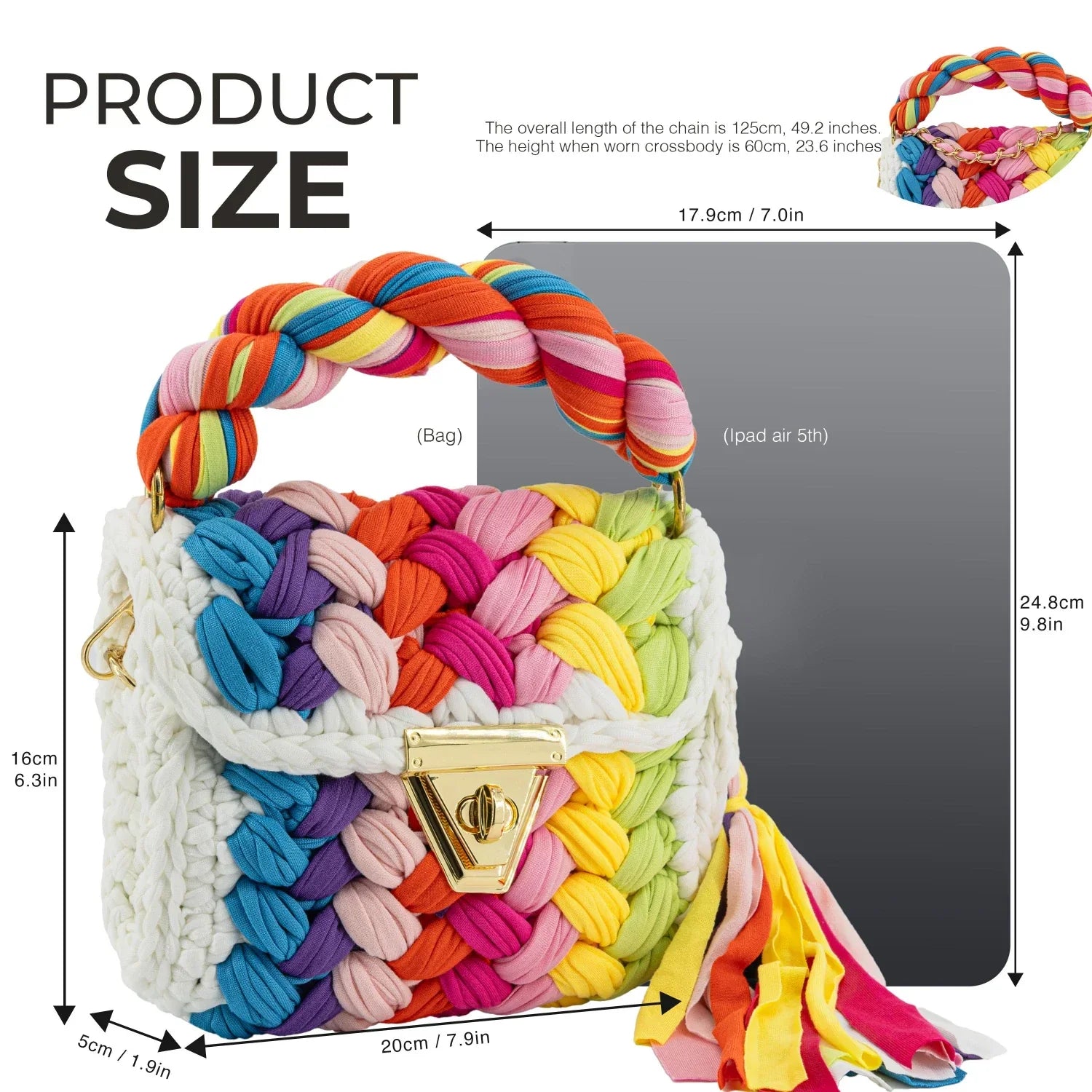 Crochet Handbag with Twist Handle-Rainbow
