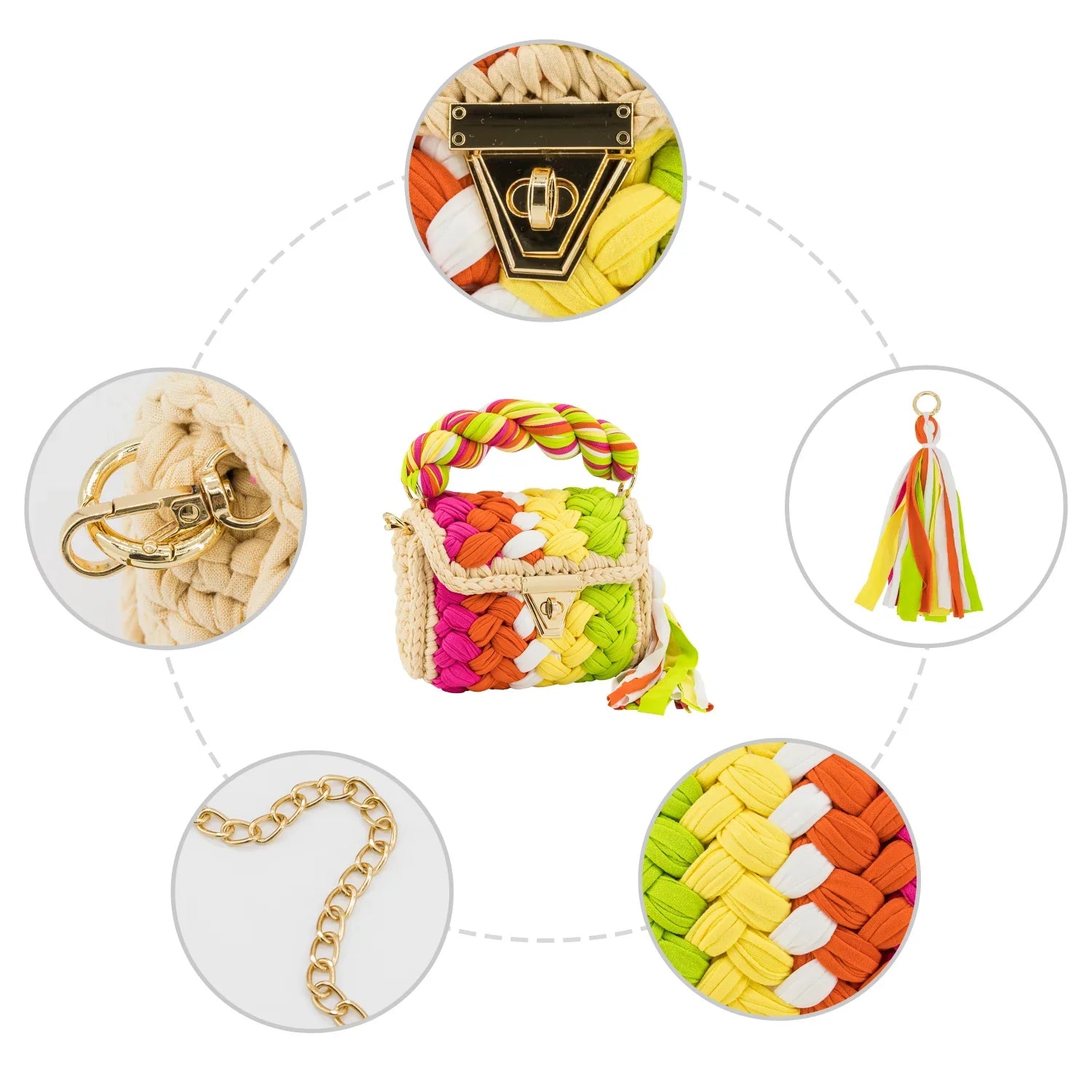 Crochet Handbag with Twist Handle-Green & Orange