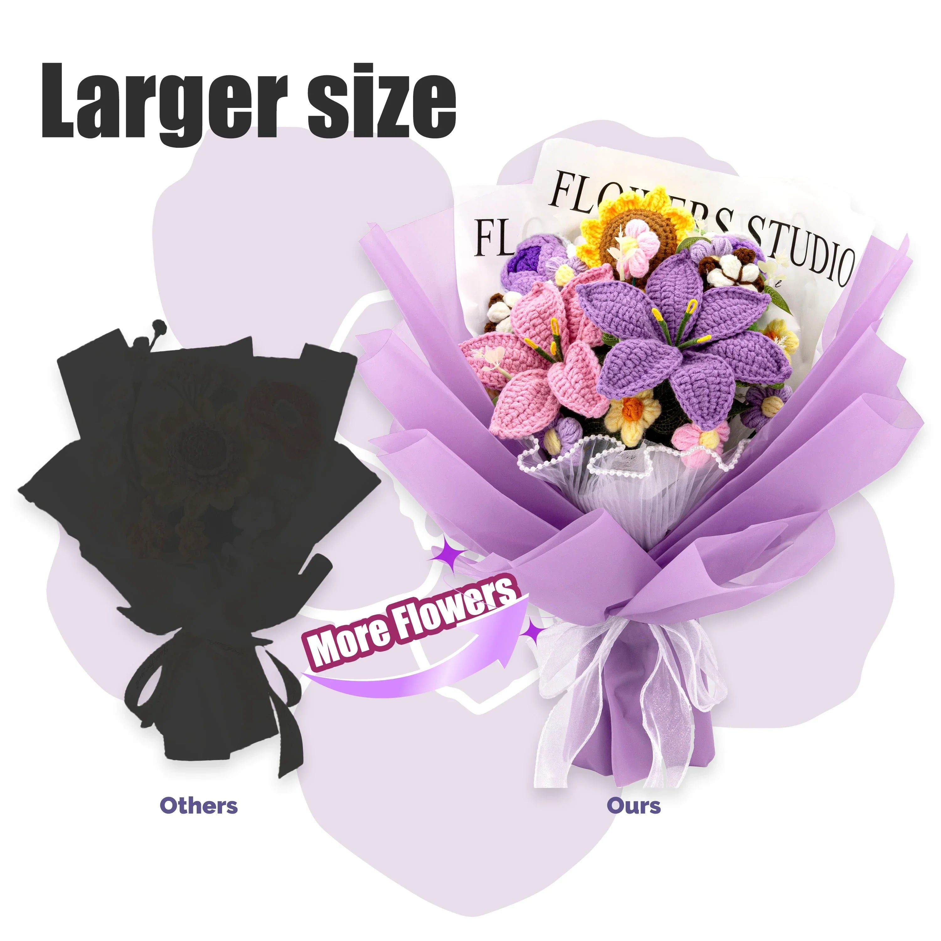 Crochet Lily Sunflower Rose Bouquet-Purple