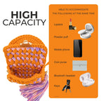Crochet Handbag with Handle & Tassels-Orange & Pink