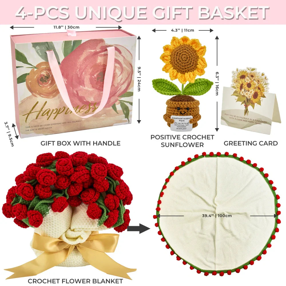 Cashmere Flower Blanket Gift Box Set - Red Rose