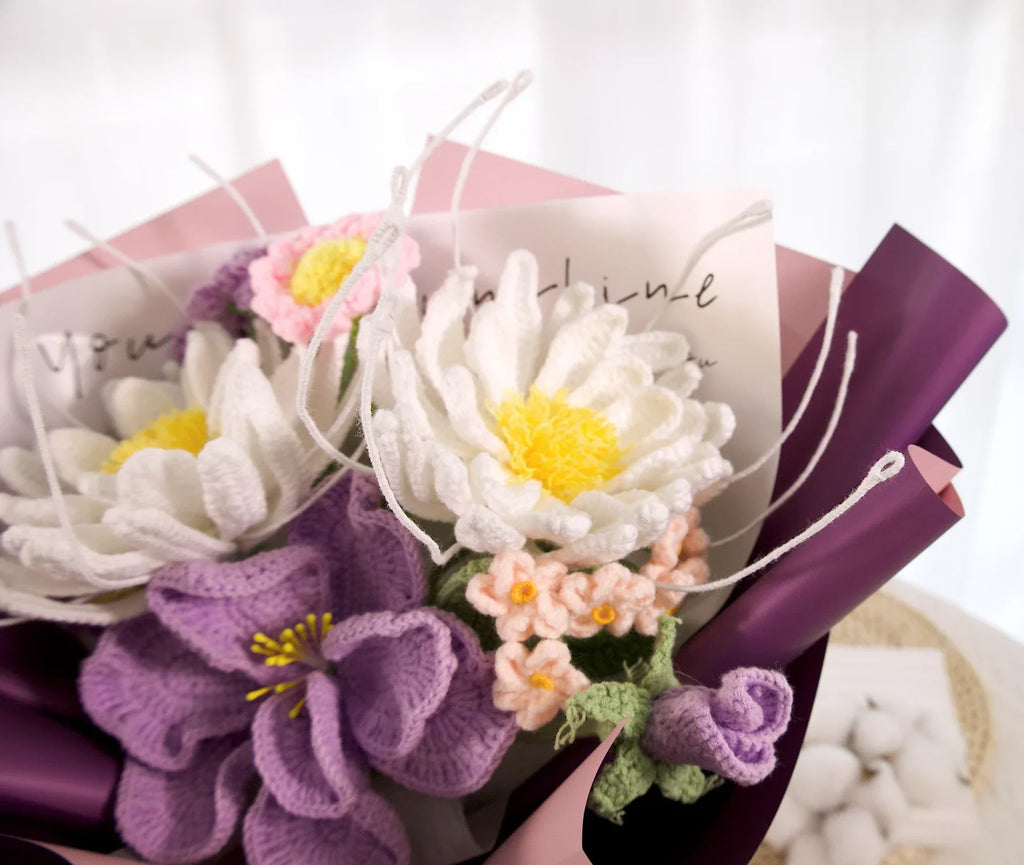 Crochet Night of the Queen Eustoma Flower Bouquet