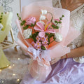 Crochet Tulip Rose Forget-Me-Not Bouquet-Pink