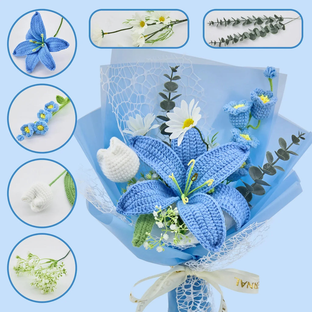 Crochet Big Lily Flower Bouquet-Blue