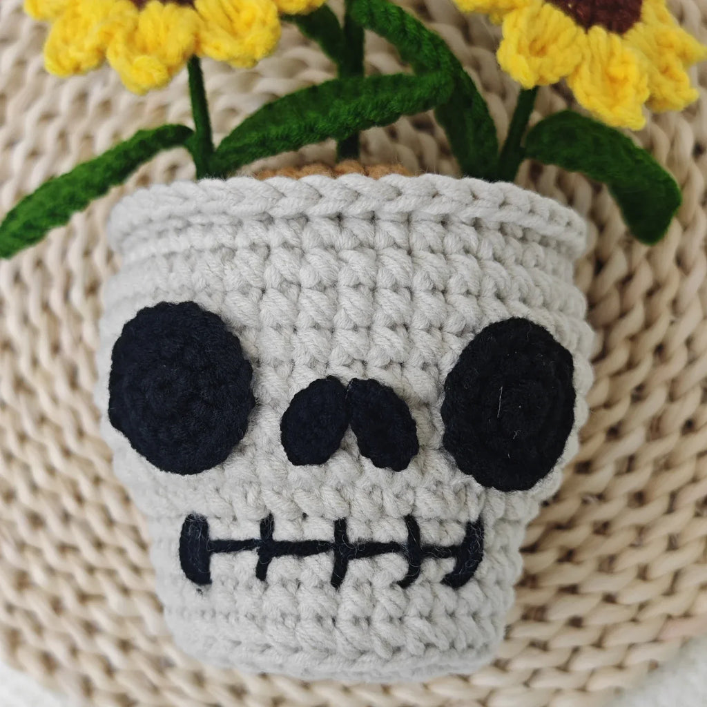 Skull Sunflower Pot with Spider