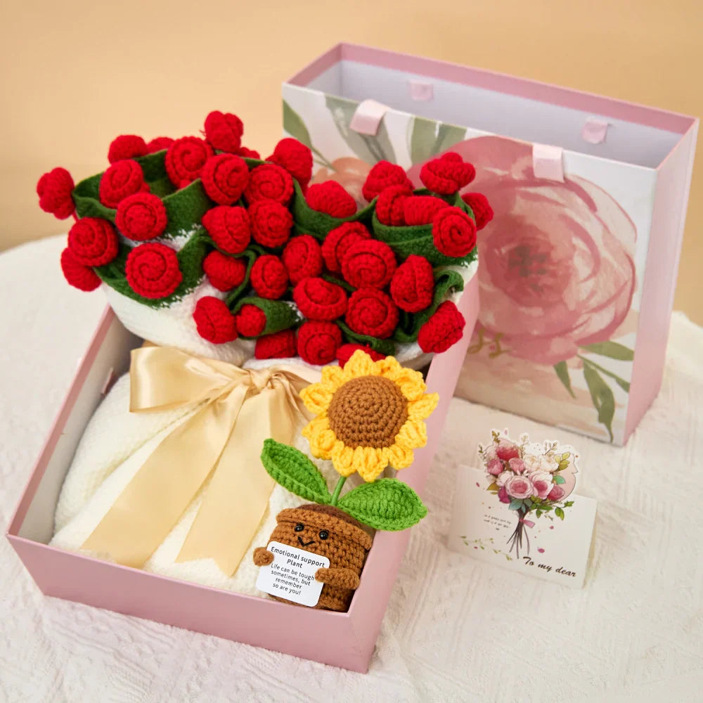 Cashmere Flower Blanket Gift Box Set - Red Rose
