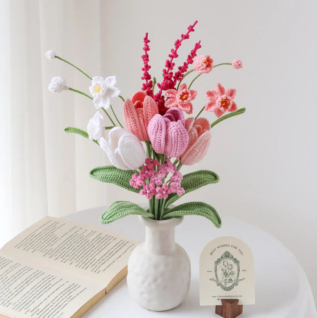 Pink Series Crochet Flower Bundle Set (No Vase)
