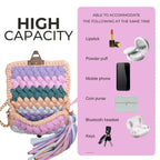 Crochet Handbag with Twist Handle-Purple & Blue