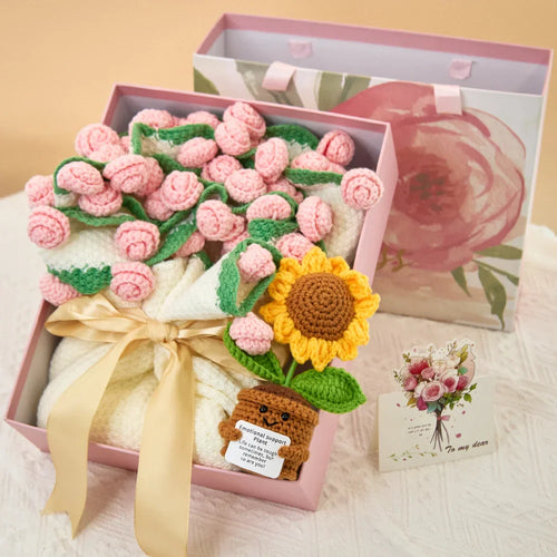 Cashmere Flower Blanket Gift Box Set- Pink Rose