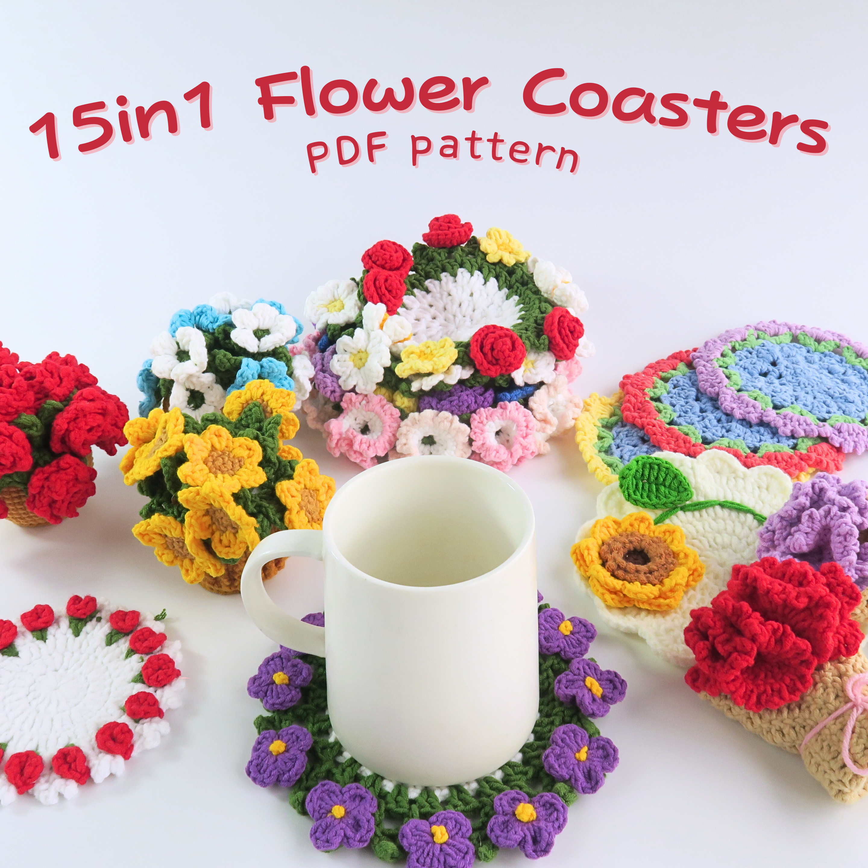 25+ Farm Animal Popping & Flower Coasters Crochet Bundle Pattern