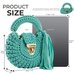 Crochet Round Crossbody Handbag-Blue Green