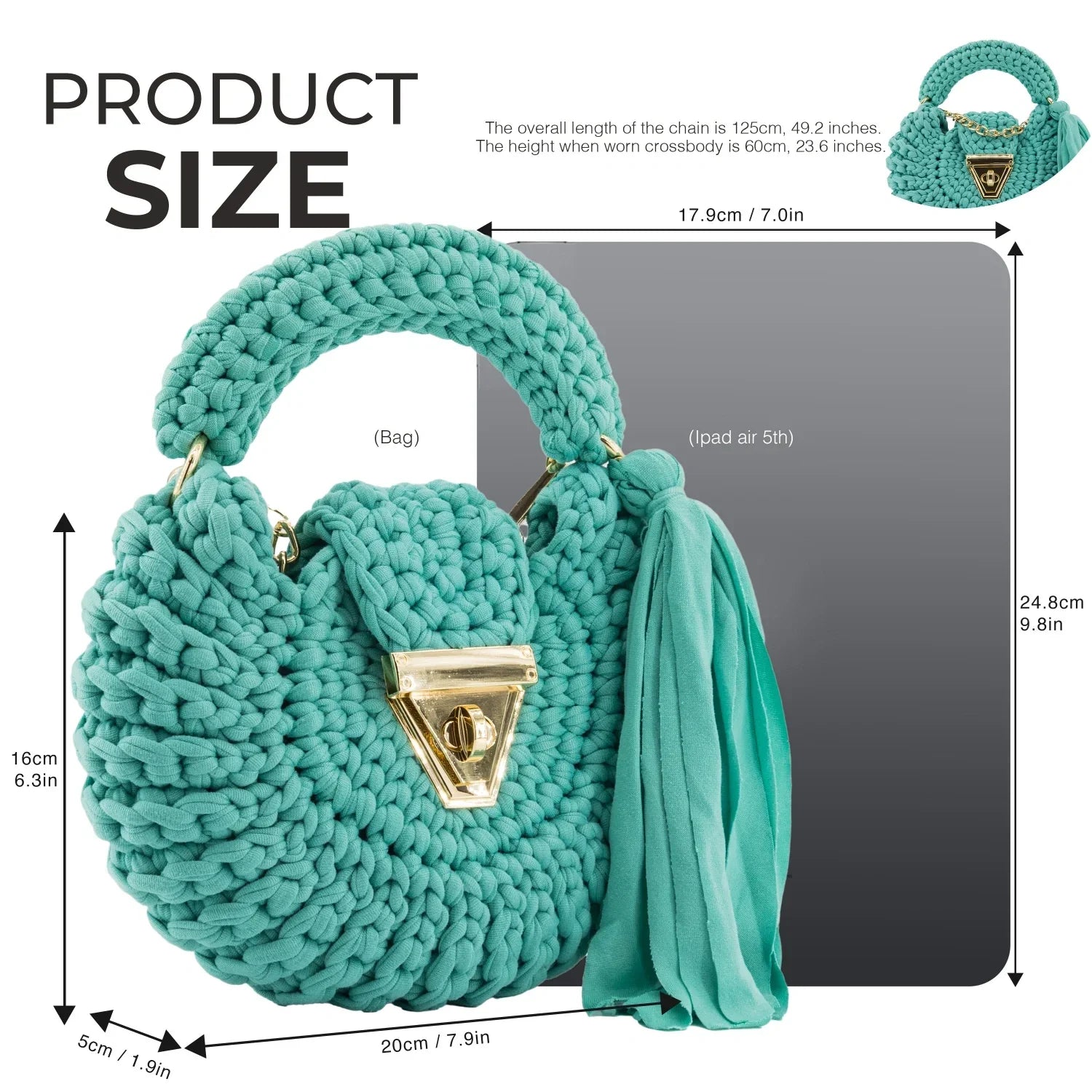 Crochet Round Crossbody Handbag-Blue Green