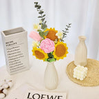 Crochet Sunflower Rose Tulip Bouquet with Pink Wrapping