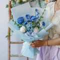 Crochet Tulip Rose Forget-Me-Not Bouquet-Blue