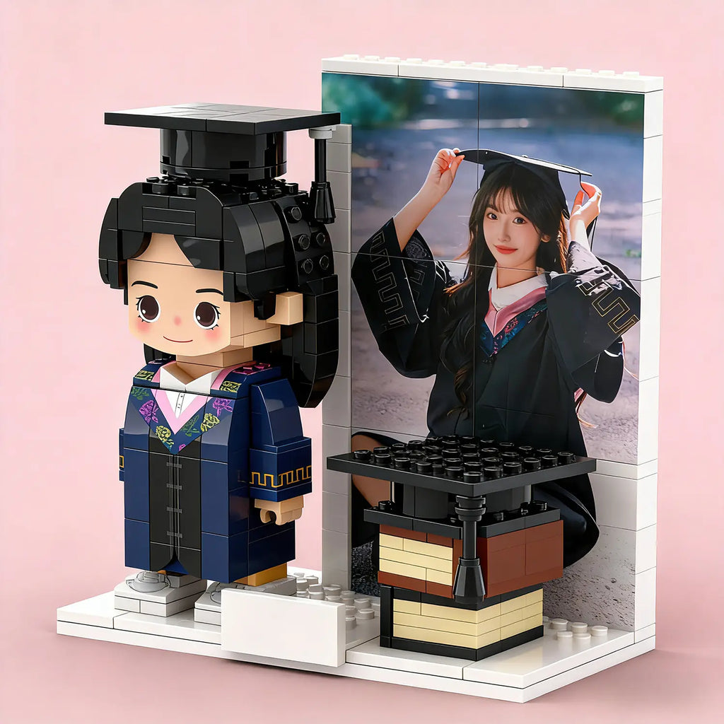 Custom Brick Figures from Your Photo - Graduation with Background Plate