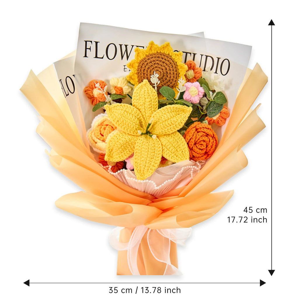 Crochet Lily Sunflower Rose Bouquet-Yellow