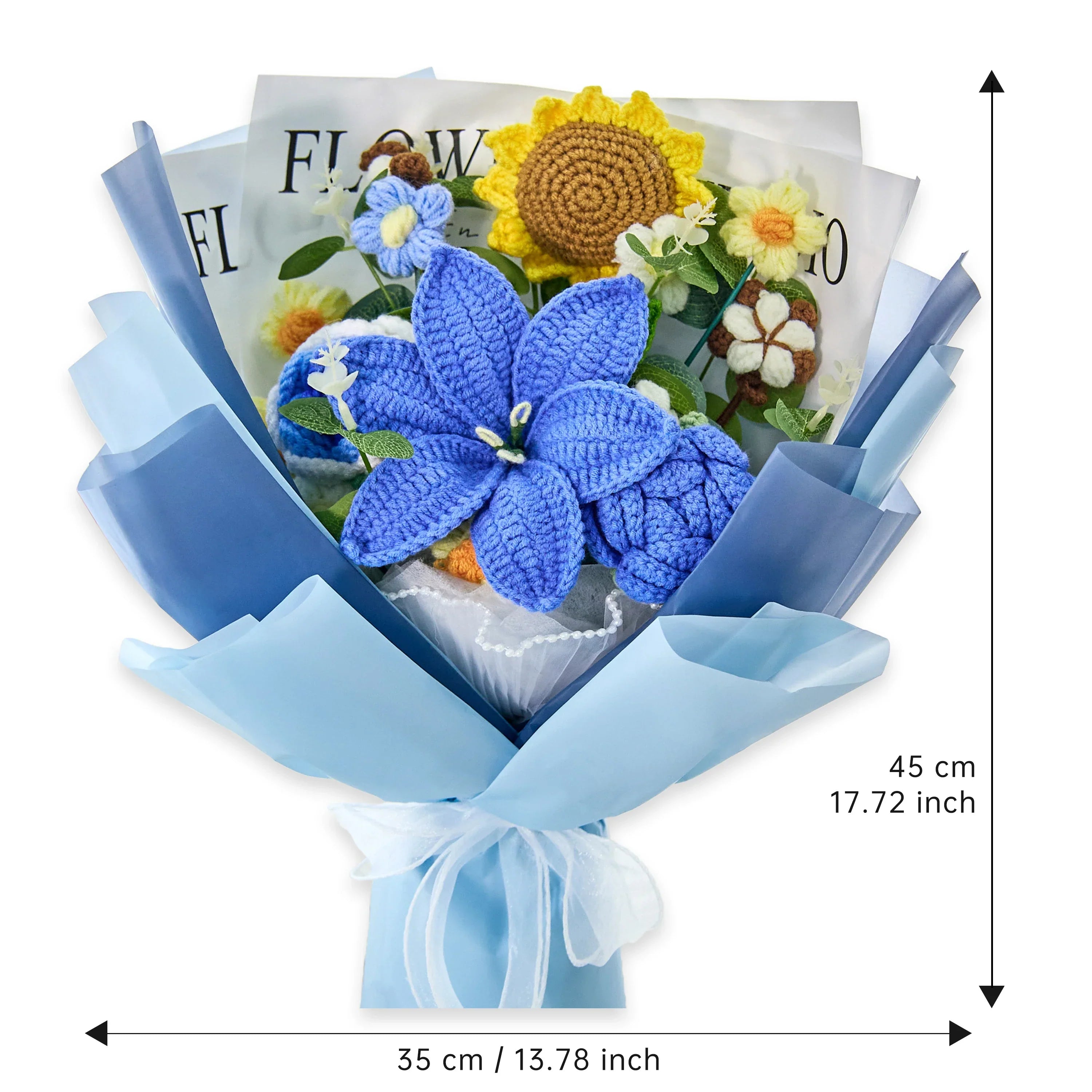 Crochet Lily Sunflower Rose Bouquet-Blue