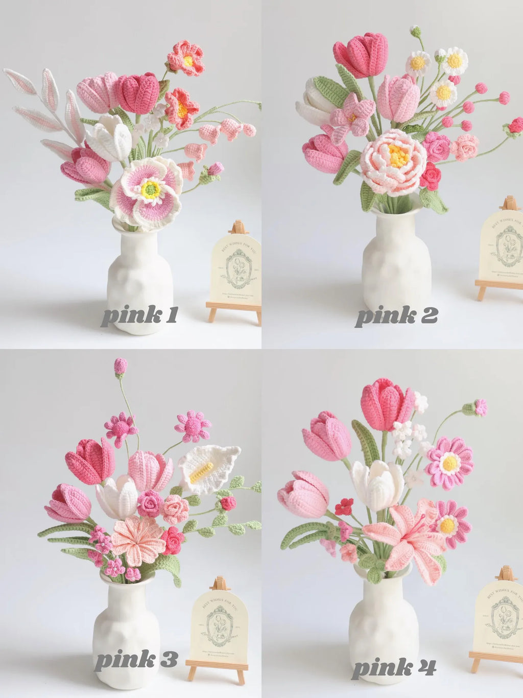 Pink Series Crochet Flower Bundle Set (No Vase)