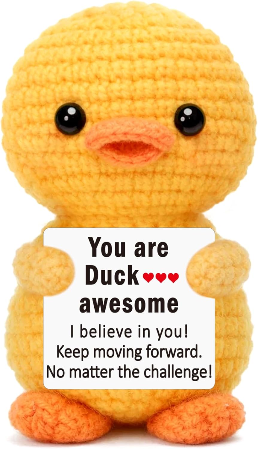 Eterfordista Mini Encouragement Gifts for Women Men Positive Support Handmade Crochet Duck Birthday Gift Ideas for Coworkers Friends Colleges Boss Work Besties Stress Relief Self Care Mental Health