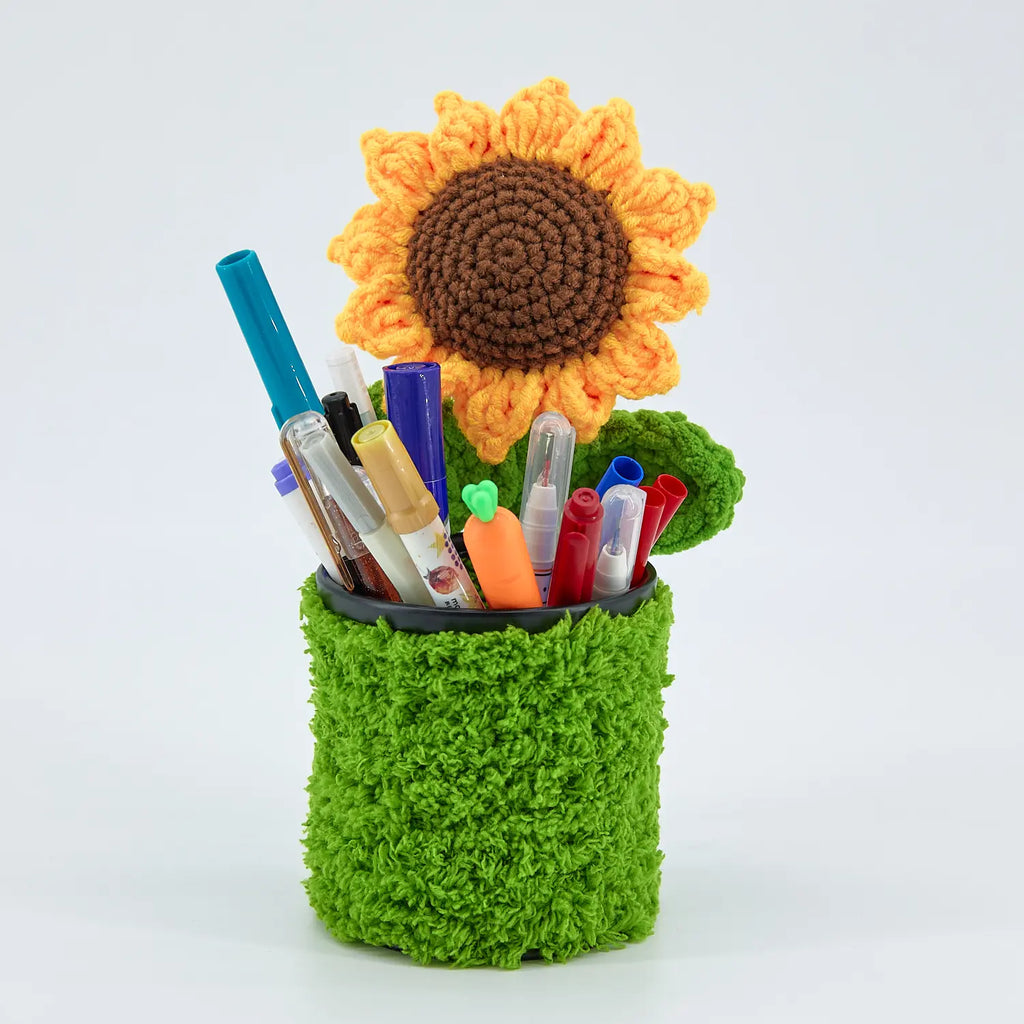 Crochet Sunflower Pen Holder-Green Pot