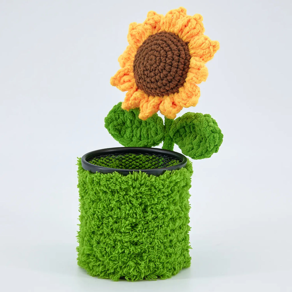 Crochet Sunflower Pen Holder-Green Pot