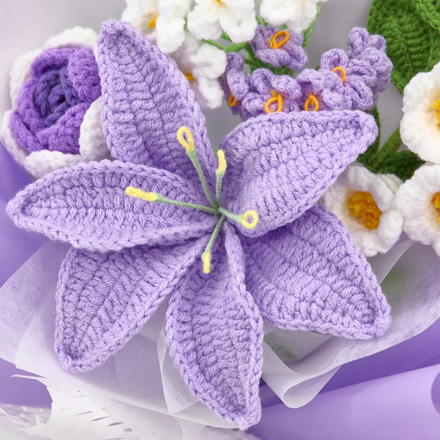 Crochet Purple Lily Rose Bouquet