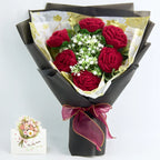 Crochet 6 Red Rose Bouquet with Black Wrapping