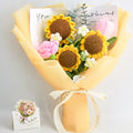 Crochet Sunflower Rose Tulip Bouquet with Yellow Wrapping