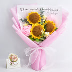 Crochet Sunflower Rose Tulip Bouquet with Pink Wrapping