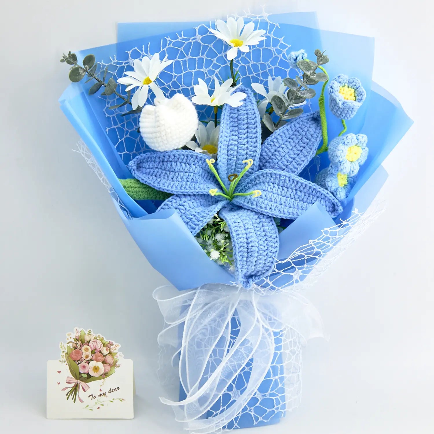 Crochet Big Lily Flower Bouquet-Blue