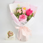 Handheld Crochet Rose Tulip Bouquet