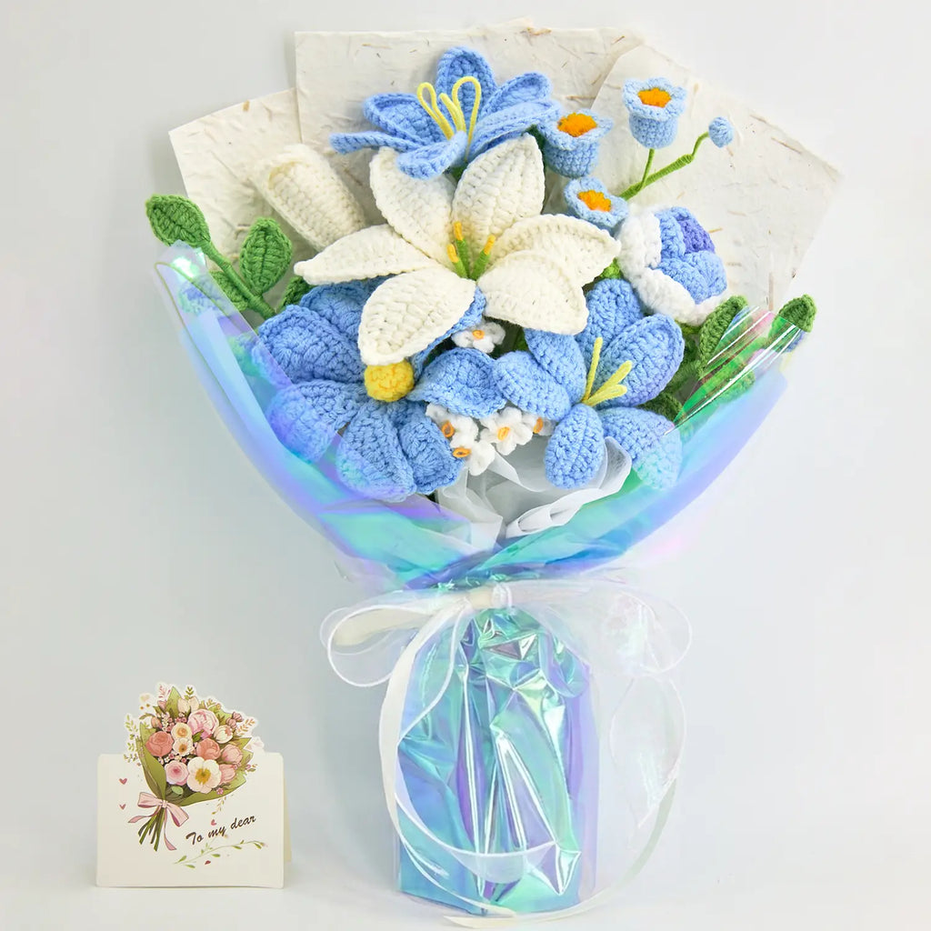 Crochet Blue & White Lily Bouquet