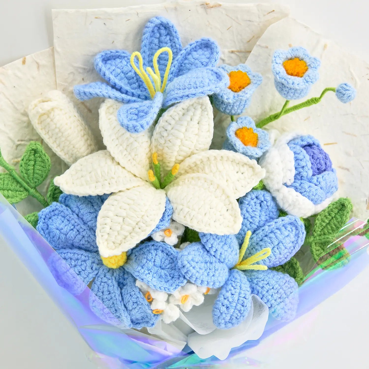 Crochet Blue & White Lily Bouquet