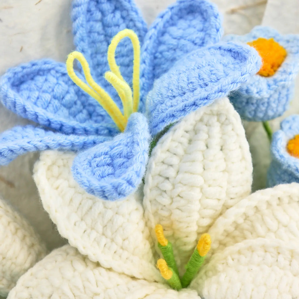 Crochet Blue & White Lily Bouquet