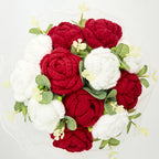 Round Crochet Red & White Rose Bouquet