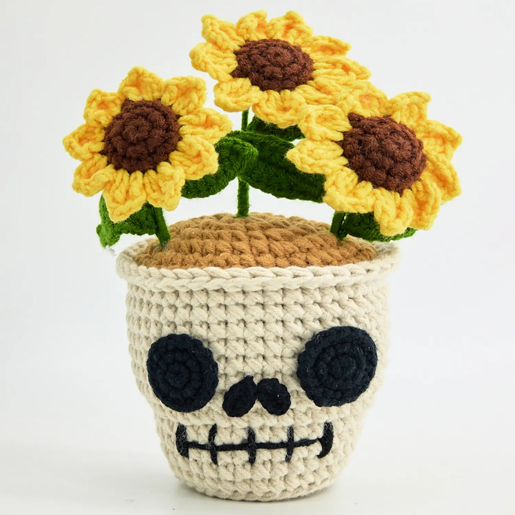 Skull Sunflower Pot with Spider