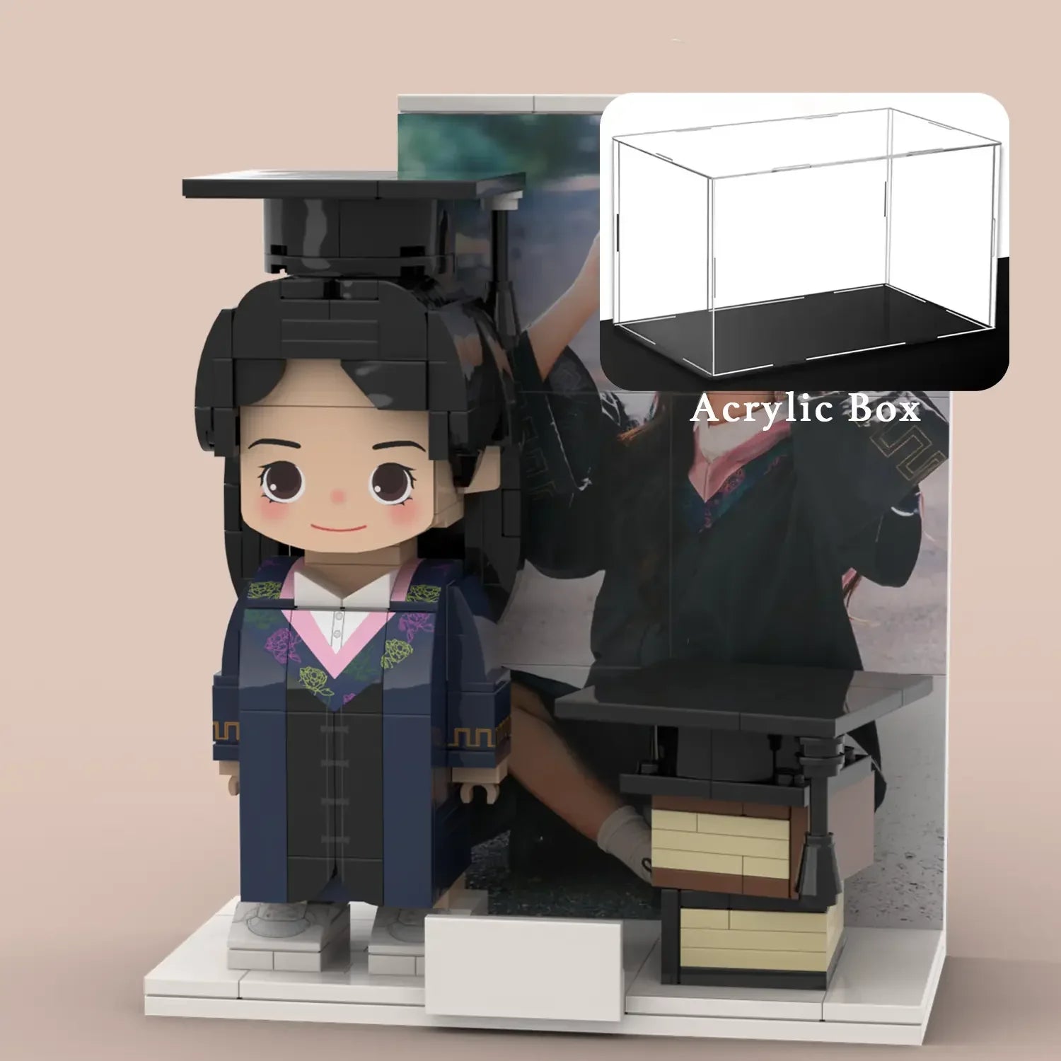 Custom Brick Figures from Your Photo - Graduation with Background Plate