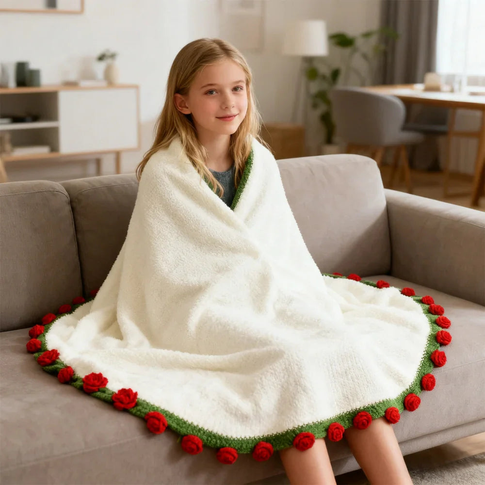 Cashmere Flower Blanket Gift Box Set - Red Rose