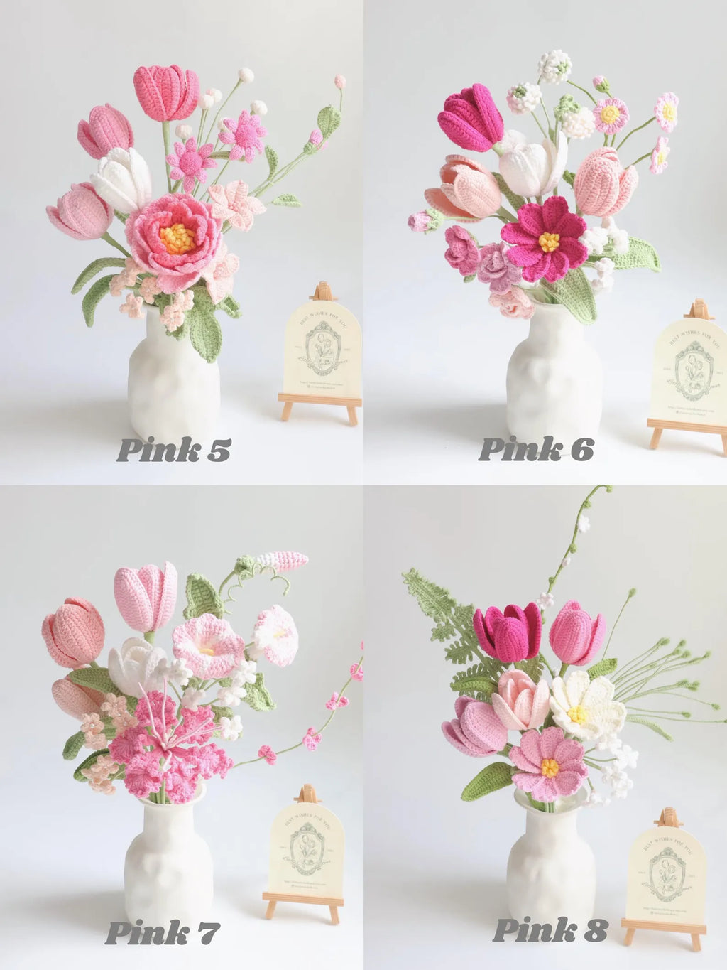 Pink Series Crochet Flower Bundle Set (No Vase)