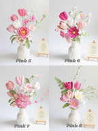 Pink Series Crochet Flower Bundle Set (No Vase)