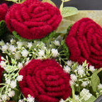 Crochet 6 Red Rose Bouquet with Black Wrapping