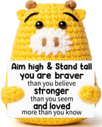 Teacher Appreciate Gifts Positive Giraffe - Thank you for Helping Me Grow, Handmade Crochet Giraffe Cute Stuff Decor, Thank You Teacher Appreciation Gifts for Women Men Birthday Retirement End of Year