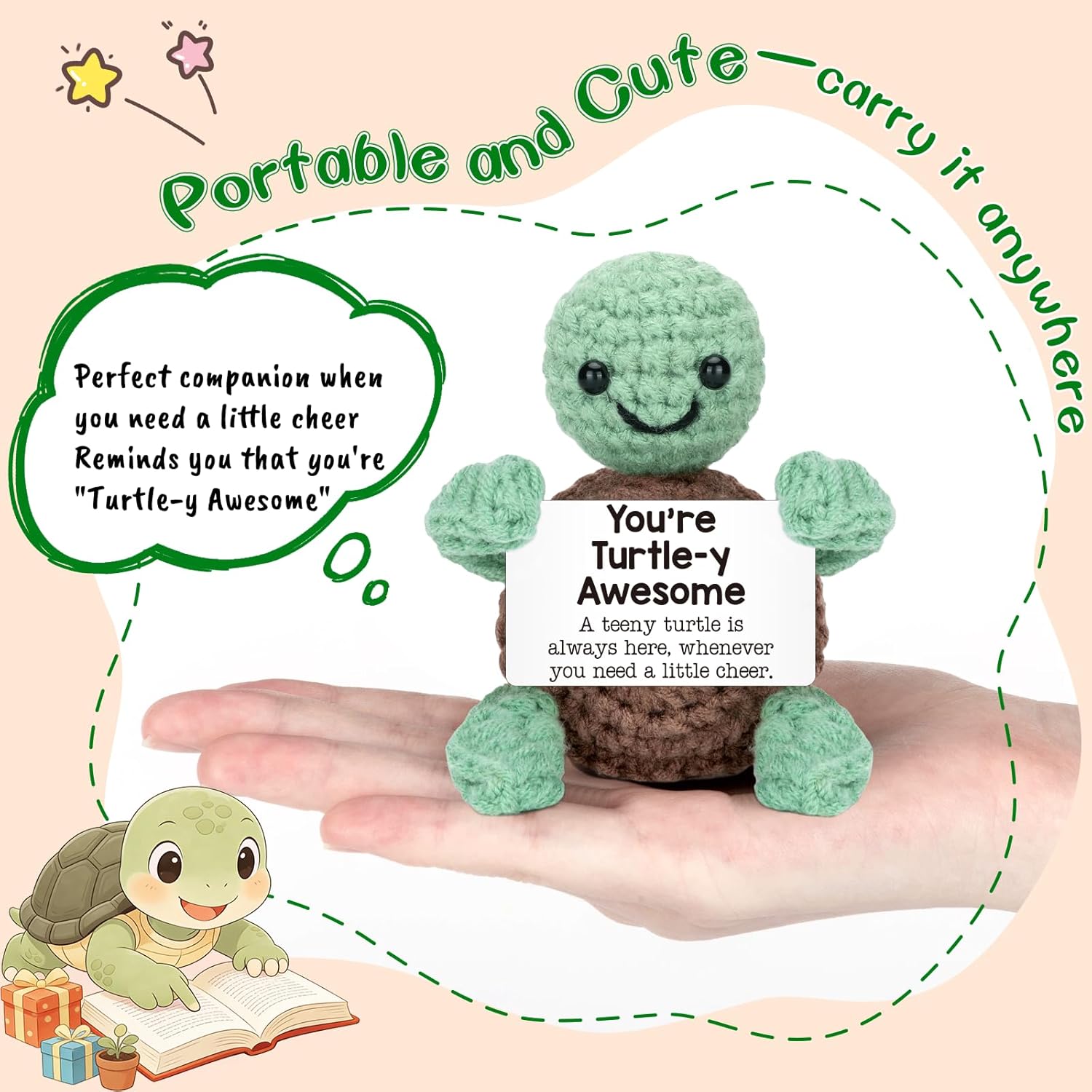 Mini Funny Turtle Gifts Mothers Day Teacher Appreciation Graduation Nurses Week 2026 Fathers Day, Birthday Gifts for Women Men Her Him, Small Cute Stuff Things, Emotional Positive Crochet Turtle Decor